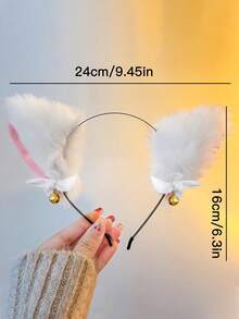 1入組可愛貓耳朵帶鈴鐺或狐狸耳朵風格兒童表演頭飾 - 白色 - 查看 3