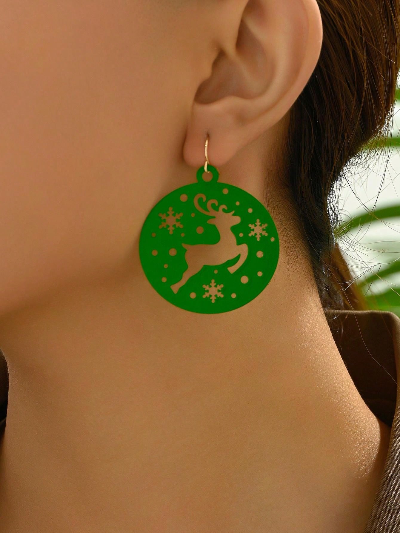 1pair Fashionable Classic Cute Copper Material LaserCarved Reindeer