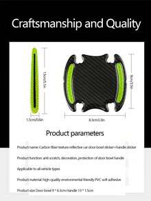 8 件裝通用車門防撞條、把手和碗保護貼紙、碳纖維乙烯基包裹、反光貼紙、帶滴膠 - 紅色 - 查看 4