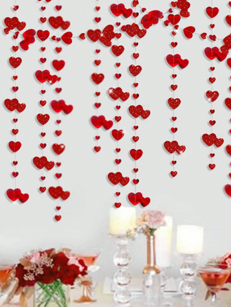 1 套紅色懸掛心形飄帶橫幅,情人節懸掛裝飾品,適合週年紀念日、母親節、情人節、婚禮裝飾、派對裝飾用品