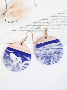 1對女士耳環時尚復古樹脂和胡桃木拼接設計時尚耳環 - 彩色 - 查看 4