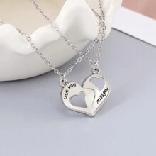 1pair Fashionable Heart Shaped Love Memory Projection Necklace With 'I Love You' In 100 Languages Cross Chain Necklace, Suitable For Daily Wearing For Couple - 1 Pair Of Heart-shaped Pendant Cross Chain Necklace - View 1