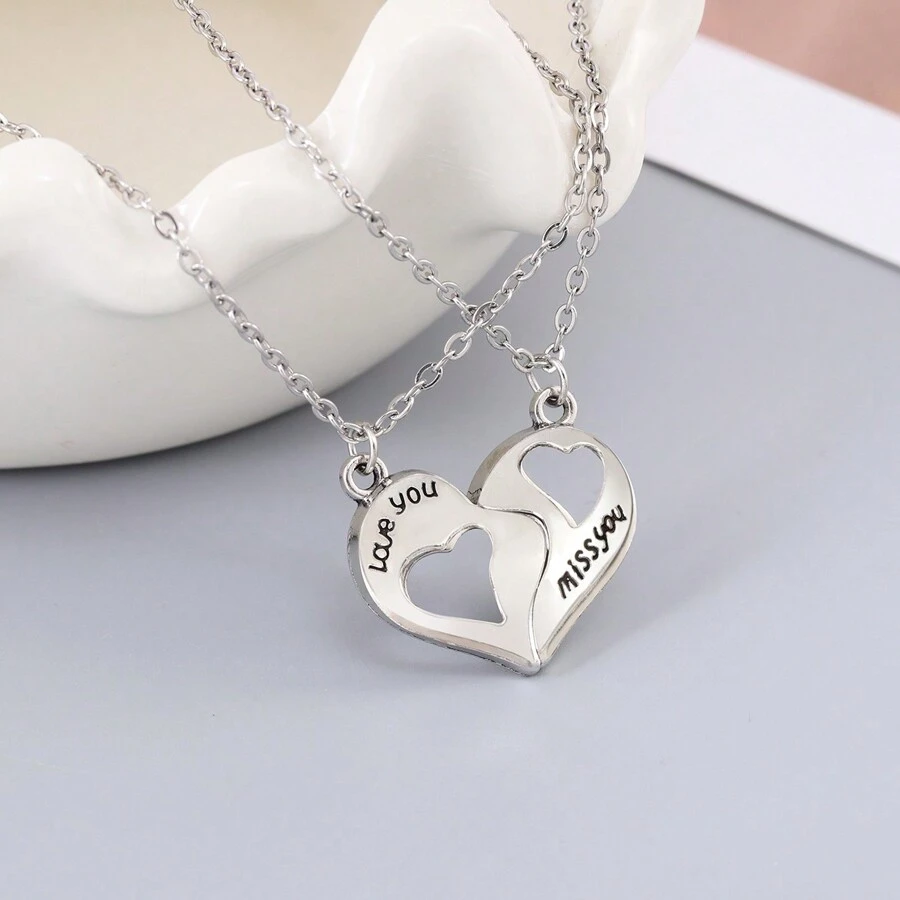 1pair Fashionable Heart Shaped Love Memory Projection Necklace With 'I Love You' In 100 Languages Cross Chain Necklace, Suitable For Daily Wearing For Couple - 1 Pair Of Heart-shaped Pendant Cross Chain Necklace - View 1