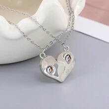 1pair Fashionable Heart Shaped Love Memory Projection Necklace With 'I Love You' In 100 Languages Cross Chain Necklace, Suitable For Daily Wearing For Couple - 1 Pair Of Heart-shaped Pendant Cross Chain Necklace - View 2