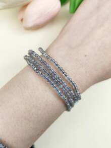 1pc Multi-Layer Natural Stone Bracelet With Red Agate & Labradorite Beads, Women'S Stretch Bracelet - Garnet Bracelet - View 5