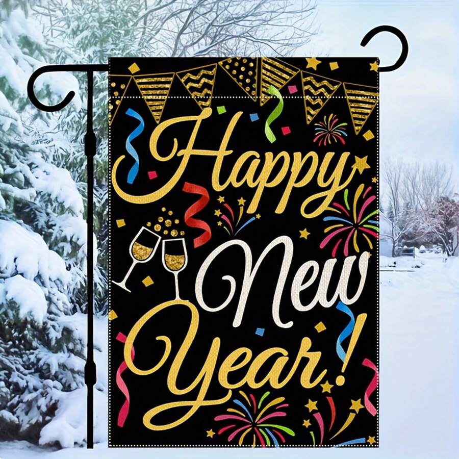 1 件,新年快樂花園旗幟,雙面花園庭院旗幟,家居裝飾,室外裝飾,庭院裝飾,花園裝飾,節日裝飾,無旗桿 12x18 英寸 - 彩色 - 查看 1