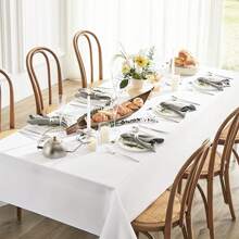 1入組白色涤纶桌布,防皺、可水洗、有光澤,適用於婚禮裝飾、派對用品、桌面裝飾、家居裝飾、餐廳裝飾 - 白色 - 查看 1