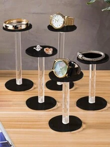 1pc Transparent Round Acrylic Jewelry Display Stand - Black and White - View 1