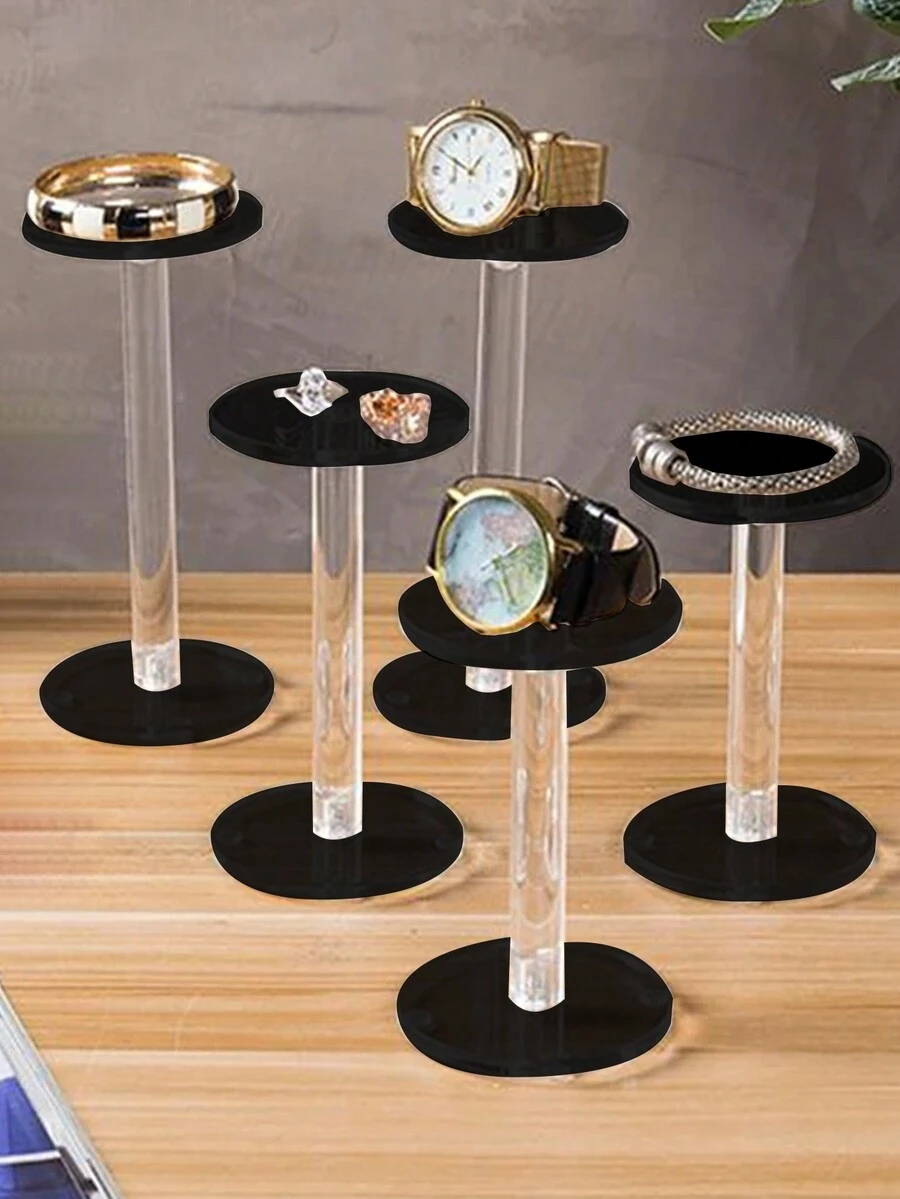 1pc Transparent Round Acrylic Jewelry Display Stand - Black and White - View 1