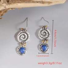 2入組/1對藍色天然青金石螺旋耳環,中性風格漩渦古銀飾品 - 復古銀色 - 查看 4