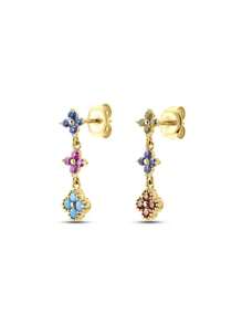 1pair 925 Sterling Silver Colorful Flower Petal & Tassel Dangle Earrings, Sweet & Lovely Design With Rhinestone Detailed, Minimalist Ear Accessories For Ladies Holiday Valentines