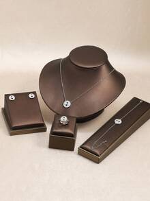 rakol 1set Exquisite Fashionable Copper Cubic Zirconia Round Hollow Out Jewelry Set, Perfect For Women's Daily Wear - Silver - View 9