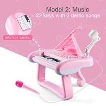 女孩子的第一個生日鋼琴玩具,嬰幼兒音樂鍵盤,22鍵,3-5歲孩童遊戲樂器帶麥克風 - 粉色 - 查看 5
