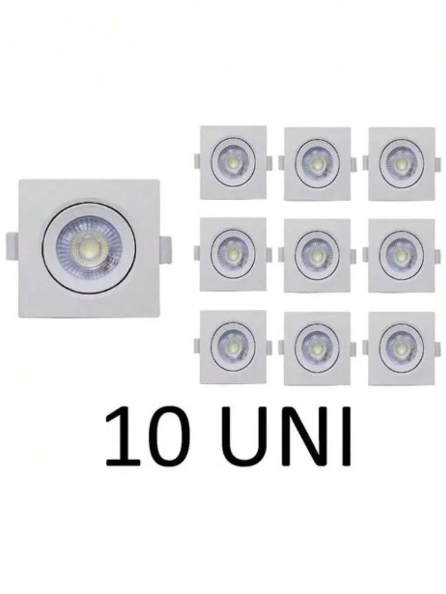 Kit 10 Spot Quadrado 7w Dicróica Direcionavel Branco Frio - Branco - Visão 1