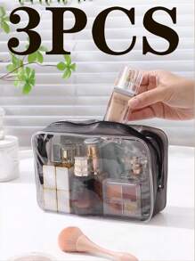 3 件/套盥洗包組 Pvc 化妝包便攜式化妝收納袋旅行化妝品包女性收納袋適用於學校用品、大學宿舍、學生船、防水 - 無色 - 查看 3