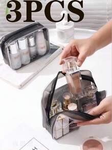 3 件/套盥洗包組 Pvc 化妝包便攜式化妝收納袋旅行化妝品包女性收納袋適用於學校用品、大學宿舍、學生船、防水 - 無色 - 查看 4
