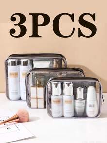 3 件/套盥洗包組 Pvc 化妝包便攜式化妝收納袋旅行化妝品包女性收納袋適用於學校用品、大學宿舍、學生船、防水 - 無色 - 查看 2