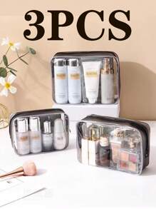 3 件/套盥洗包組 Pvc 化妝包便攜式化妝收納袋旅行化妝品包女性收納袋適用於學校用品、大學宿舍、學生船、防水 - 無色 - 查看 1