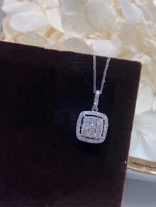 1入鍍銀長方形吊墜項鍊女士新娘禮儀道具結婚禮物生日派對情人節禮物給朋友女友妻子 - 銀色 - 查看 7