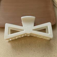 1入超大珍珠髮夾，淺奢風格時尚米色珍珠髮爪，適用於正式場合/派對 - 領結 - 查看 5