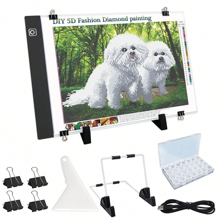 A4 A3 Led裝置器材鑽石配件用光板,usb供電的輕盤套件,帶可拆式支架和夾子,帶鑽石繪畫工具 - A4 LED燈板鑽石畫工具套件 - 查看 1