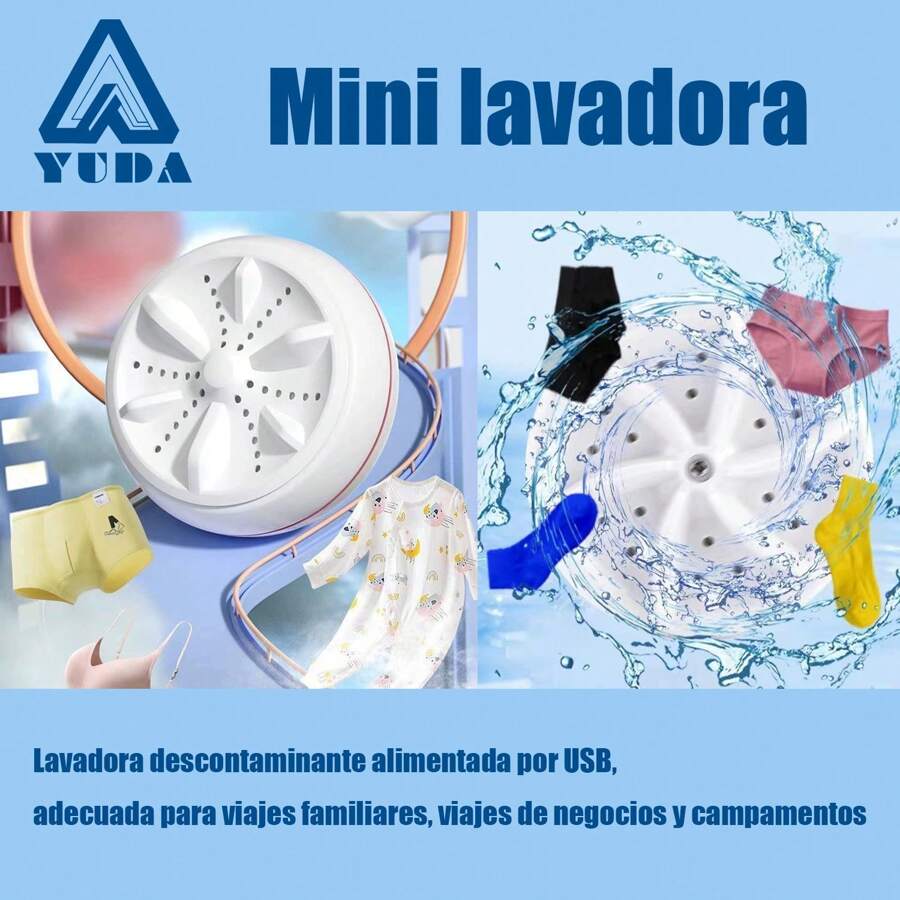 YUDA Mini lavadora ultrasónica, lavadora portátil de turbina completamente automática, lavadora de ropa interior de cubo pequeño - unitalla - Ver 1