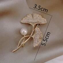 1pc Elaborate & Delicate Rose & Tulip Shaped Brooch With Rhinestone & Faux Pearl Decoration - Yellow Gold - View 11