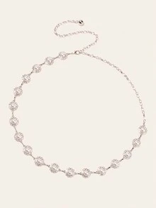 1pc Women's Elegant & Sweet Pearl & Rhinestone Decor Metal Chain Waist Belt, Suitable For Daily Wear With Dresses - White - View 2