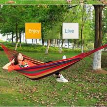 1個紅色卡通熊形單人帆布吊床,具有防翻滾條和條紋圖案,適用於露營、攀登、旅行和日常生活等戶外活動 - 紅色 - 查看 5