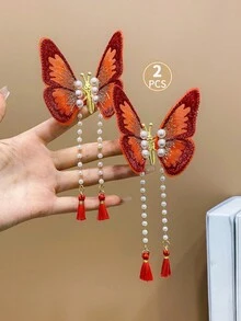 2 Children's Red And Orange Moving Butterfly Hairpins - Multicolor - View 5