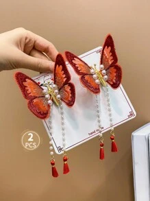 2 Children's Red And Orange Moving Butterfly Hairpins - Multicolor - View 4
