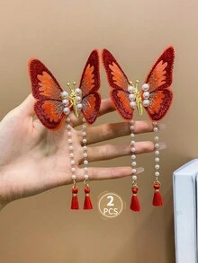 2 Children's Red And Orange Moving Butterfly Hairpins - Multicolor - View 6