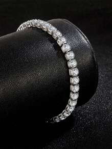 1pc Light Luxuriant Pink Cubic Zirconia Inlaid Heart Shaped Bracelet