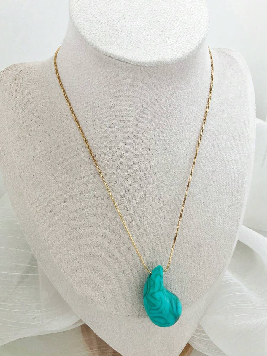 精緻壓克力淚滴項鍊適合女士約會、派對、通勤和日常佩戴作為禮物 - 藍色 - 查看 1