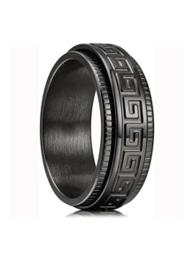 Men Geometric Detail Ring Black Titanium Steel Fashion Punk For A Stylish Look - Black - View 1