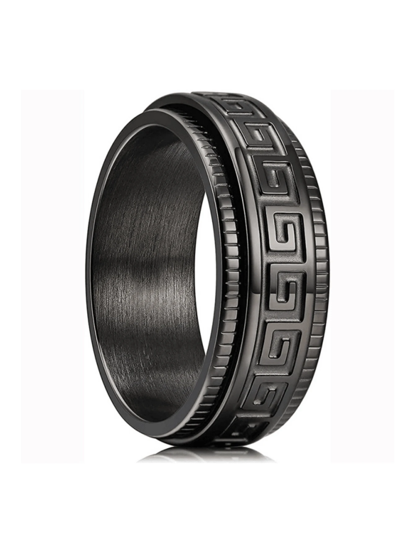 Men Geometric Detail Ring Black Titanium Steel Fashion Punk For A Stylish Look - Black - View 1