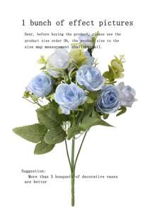 1 Bouquet Of Artificial Rose And Peony Flowers With Country Style For Outdoor Wedding Home Decoration, Bridal Bouquet, Valentine Gift - Mina Wild Roses - Blue - View 6