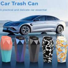 1pc Car Mounted Pressing Type Garbage Can Storage Box - Flower Pattern - View 2