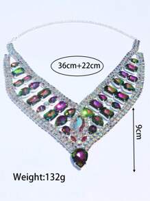 1入組時尚方形立方氧化鋯項鍊,耳環和戒指套裝,適用於女士,派對/雞尾酒配件 - 銀色 - 查看 7