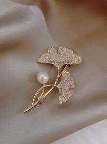 1pc Elaborate & Delicate Rose & Tulip Shaped Brooch With Rhinestone & Faux Pearl Decoration - Yellow Gold - View 3