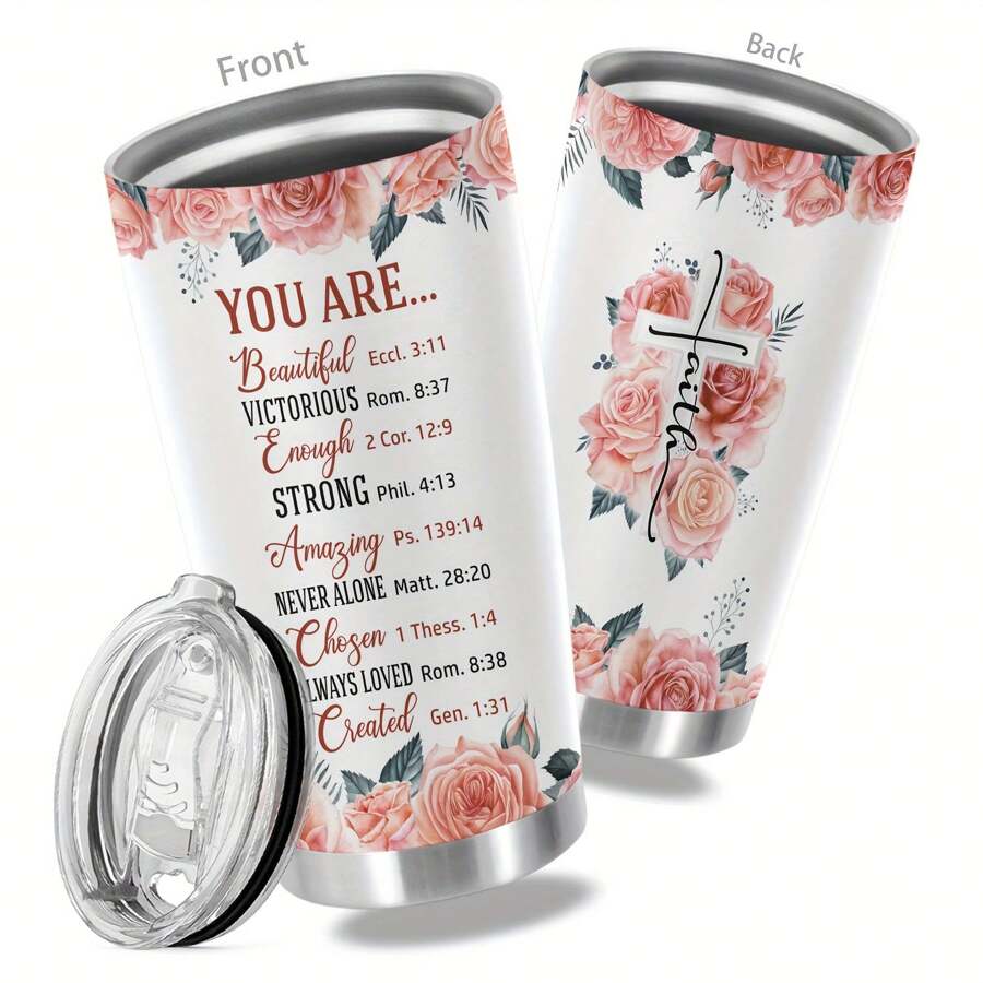 1 件,20 盎司花杯不鏽鋼玻璃杯,您的印記勵志名言雙層真空隔熱旅行杯,送給父母、親戚和朋友的禮物 - 彩色 - 查看 1