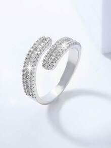 1入時尚銅鋯石女戒指,精緻高級設計,可調整成開放式的無名指珠寶禮物 - 金黃色 - 查看 3