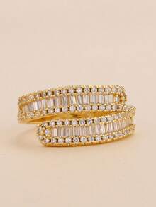 1入時尚銅鋯石女戒指,精緻高級設計,可調整成開放式的無名指珠寶禮物 - 金黃色 - 查看 2