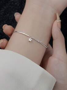 1pc Personalized S925 Sterling Silver Asymmetrical Star Shaped Double Layer Beaded Bracelet For Women, Jewelry Gift