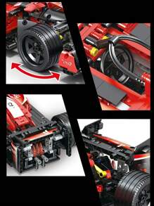 High Difficulty Adult Mechanical Assembly Moc Mini Particle Building Block Formula Racing Red Special Edition Track Simulation Racing Car Model Set Holiday Gift - Red - View 5