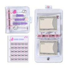 100 個節省挑戰信封和優惠券收納袋,帶層壓 5050 美元追蹤表和預先編號的口袋 - 無色 - 查看 1