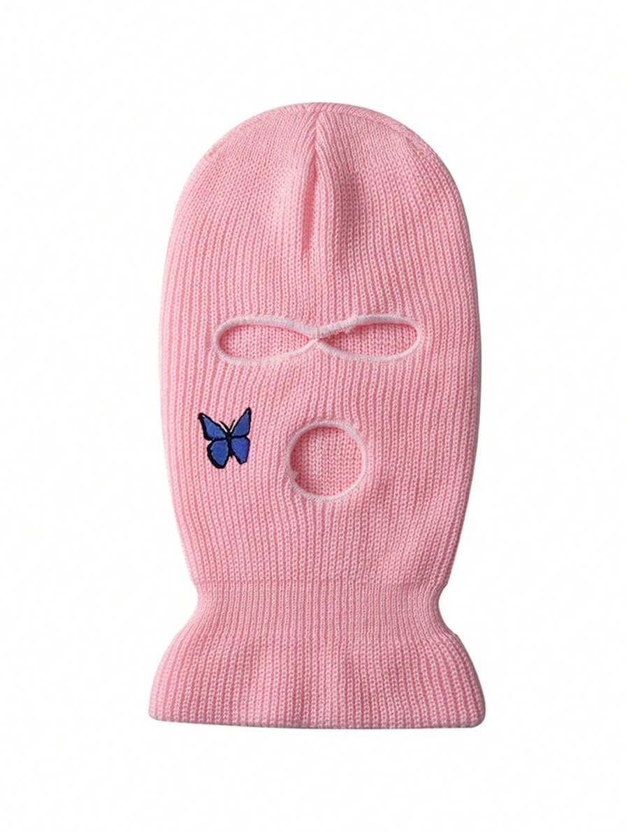 1頂男女適用的嘻哈風針織帽, 帶面罩的秋冬彈性針織帽,y2k暖和滑雪帽 - 粉色 - 查看 1