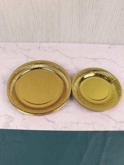 10PCS 7 Inch 9 Inch Gold Stamped Extra Thick And Sturdy Trim Edge Paper Plates With Rose-Gold, Gold, Deep Red And Blue Theme, Suitable For Restaurants, Weddings, Dinners, Picnics, Birthday Parties, Family Gatherings, Camping, Outdoor Parties, All Seasons