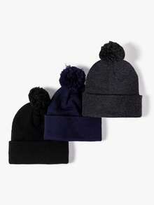 3pcs Ski Hat Unisex Y2k Style Single Fur Ball Knit Hat With Light Plate, Suitable For Daily Commuting - Multicolor - View 1