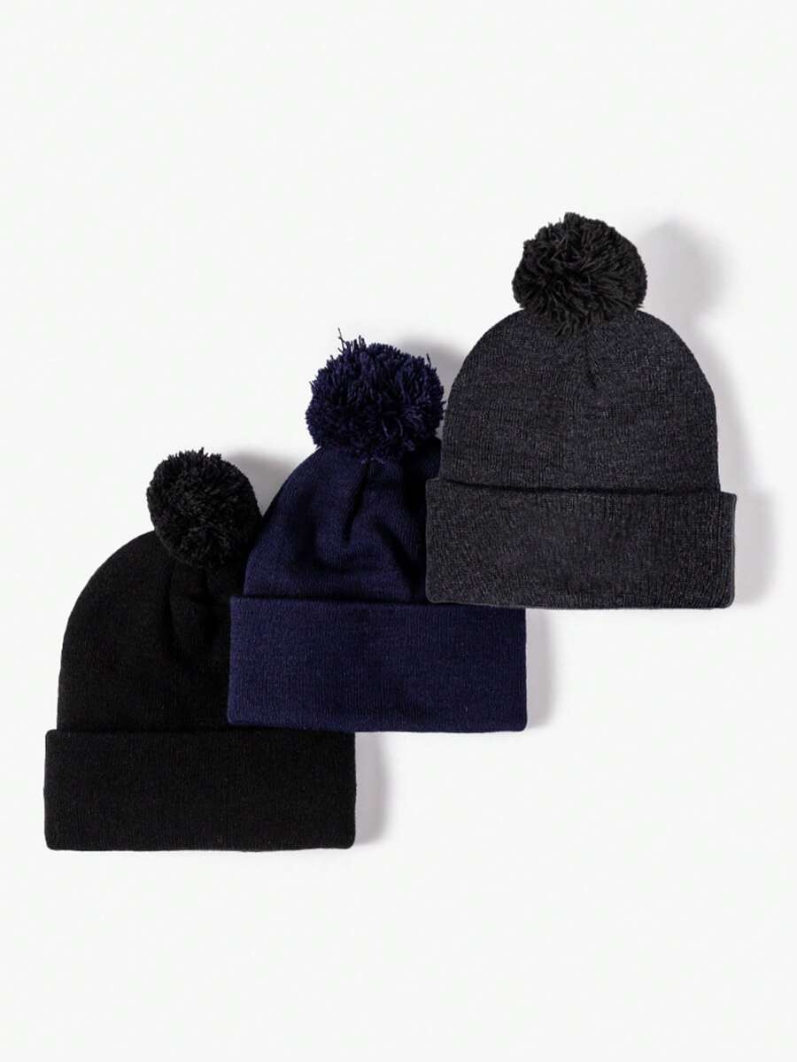 3pcs Ski Hat Unisex Y2k Style Single Fur Ball Knit Hat With Light Plate, Suitable For Daily Commuting - Multicolor - View 1